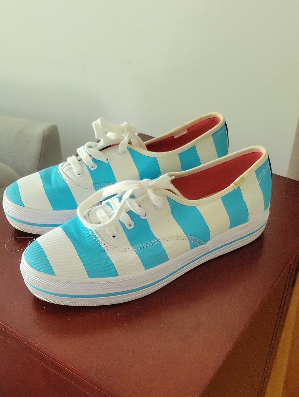 Keds X Kate Spade Cabana Stripe Platform Sneakers 7.5 Blue & White